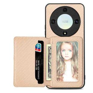 For Honor X9A Carbon Fiber Magnetic Card Wallet Bag Phone Case(Khaki)