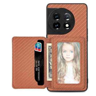 For OnePlus 11 5G Carbon Fiber Magnetic Card Wallet Bag Phone Case(Brown)