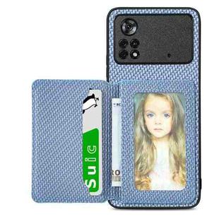 For Xiaomi Poco X4 Pro 5G Carbon Fiber Magnetic Card Wallet Bag Phone Case(Blue)