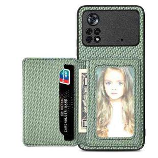 For Xiaomi Poco X4 Pro 5G Carbon Fiber Magnetic Card Wallet Bag Phone Case(Green)