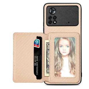 For Xiaomi Poco X4 Pro 5G Carbon Fiber Magnetic Card Wallet Bag Phone Case(Khaki)