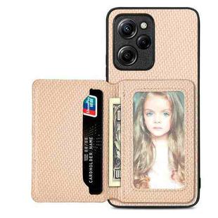 For Xiaomi Poco X5 Pro 5G Carbon Fiber Magnetic Card Wallet Bag Phone Case(Khaki)