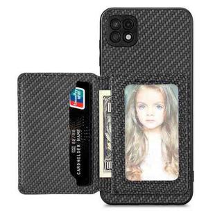 For Samsung Galaxy A22 5G Carbon Fiber Magnetic Card Wallet Bag Phone Case(Black)