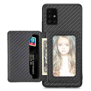 For Samsung Galaxy A51 5G Carbon Fiber Magnetic Card Wallet Bag Phone Case(Black)
