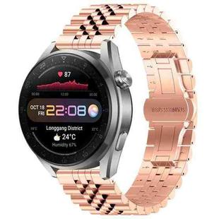 For Huawei Watch3 Pro New Five Bull Half Round Stainless Steel Watch Band + Strap Removal Tool(Rose Gold)