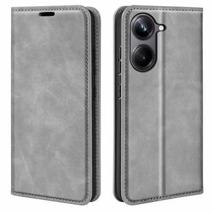 For Realme 10 Pro Retro-skin Magnetic Suction Leather Phone Case(Grey)