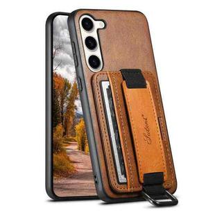 For Samsung Galaxy S23 5G Suteni H13 Card Wallet Wrist Strap Holder PU Phone Case(Brown)