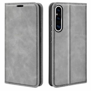 For Sony Xperia 1 V  Retro-skin  Magnetic Suction Leather Phone Case(Grey)