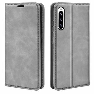 For Sony Xperia 10 V Retro-skin  Magnetic Suction Leather Phone Case(Grey)