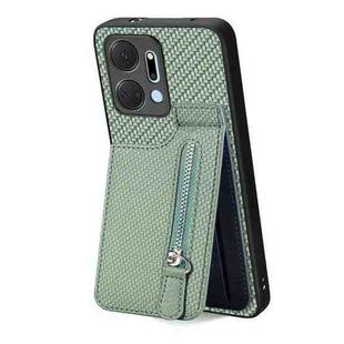 For Honor X7A Carbon Fiber Vertical Flip Zipper Phone Case(Green)