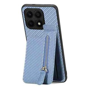 For Honor X8A Carbon Fiber Vertical Flip Zipper Phone Case(Blue)