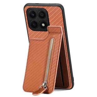 For Honor X8A Carbon Fiber Vertical Flip Zipper Phone Case(Brown)