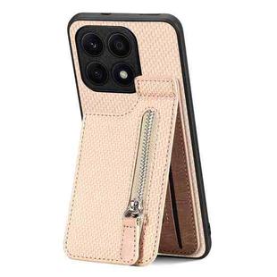 For Honor X8A Carbon Fiber Vertical Flip Zipper Phone Case(Khaki)