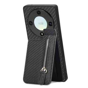 For Honor X9A Carbon Fiber Vertical Flip Zipper Phone Case(Black)