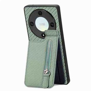 For Honor X9A Carbon Fiber Vertical Flip Zipper Phone Case(Green)
