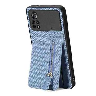 For Xiaomi Poco X4 Pro 5G Carbon Fiber Vertical Flip Zipper Phone Case(Blue)