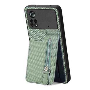 For Xiaomi Poco X4 Pro 5G Carbon Fiber Vertical Flip Zipper Phone Case(Green)