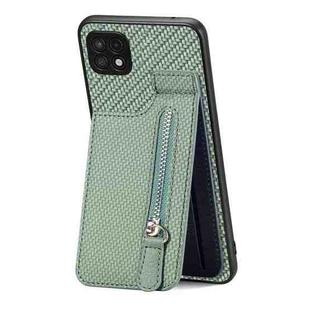 For Samsung Galaxy A22 5G Carbon Fiber Vertical Flip Zipper Phone Case(Green)