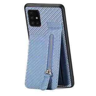 For Samsung Galaxy A51 5G Carbon Fiber Vertical Flip Zipper Phone Case(Blue)