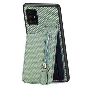 For Samsung Galaxy A51 5G Carbon Fiber Vertical Flip Zipper Phone Case(Green)