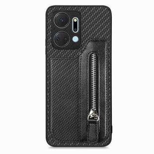 For Honor X7A Carbon Fiber Horizontal Flip Zipper Wallet Phone Case(Black)