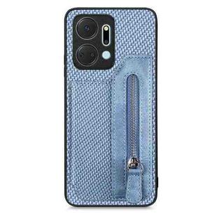 For Honor X7A Carbon Fiber Horizontal Flip Zipper Wallet Phone Case(Blue)