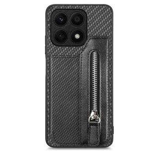 For Honor X8A Carbon Fiber Horizontal Flip Zipper Wallet Phone Case(Black)