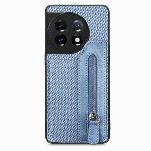 For OnePlus 11 Carbon Fiber Horizontal Flip Zipper Wallet Phone Case(Blue)