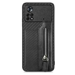 For Xiaomi Poco X4 Pro 5G Carbon Fiber Horizontal Flip Zipper Wallet Phone Case(Black)