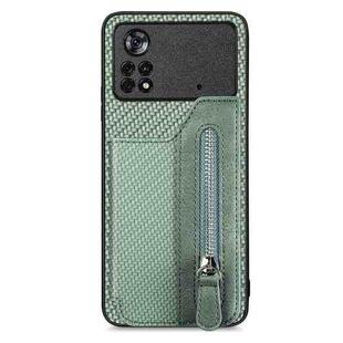 For Xiaomi Poco X4 Pro 5G Carbon Fiber Horizontal Flip Zipper Wallet Phone Case(Green)