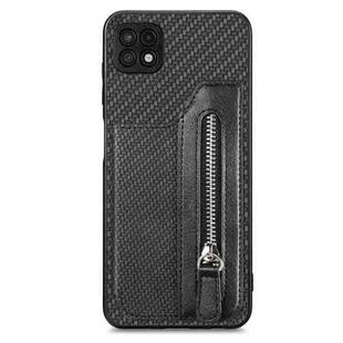 For Samsung Galaxy A22 5G Carbon Fiber Horizontal Flip Zipper Wallet Phone Case(Black)