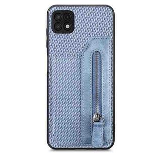 For Samsung Galaxy A22 5G Carbon Fiber Horizontal Flip Zipper Wallet Phone Case(Blue)