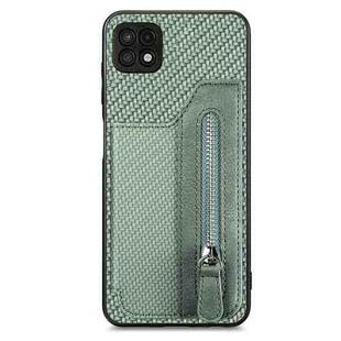 For Samsung Galaxy A22 5G Carbon Fiber Horizontal Flip Zipper Wallet Phone Case(Green)