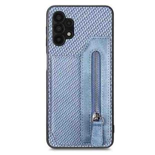 For Samsung Galaxy A32 5G Carbon Fiber Horizontal Flip Zipper Wallet Phone Case(Blue)