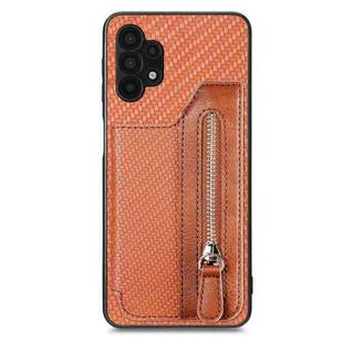 For Samsung Galaxy A32 5G Carbon Fiber Horizontal Flip Zipper Wallet Phone Case(Brown)