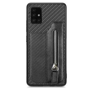 For Samsung Galaxy A51 5G Carbon Fiber Horizontal Flip Zipper Wallet Phone Case(Black)