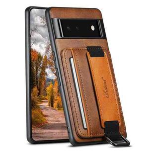 For Googel Pixel 6 Suteni H13 Card Wallet Wrist Strap Holder PU Phone Case(Brown)