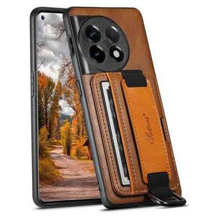 For OnePlus 11 5G Suteni H13 Card Wallet Wrist Strap Holder PU Phone Case(Brown)