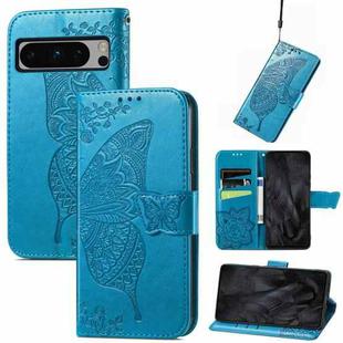 For Google Pixel 8 Pro Butterfly Love Flower Embossed Leather Phone Case(Blue)