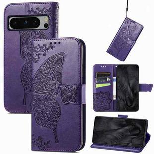 For Google Pixel 8 Pro Butterfly Love Flower Embossed Leather Phone Case(Dark Purple)