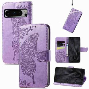 For Google Pixel 8 Pro Butterfly Love Flower Embossed Leather Phone Case(Light Purple)