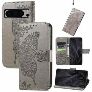 For Google Pixel 8 Pro Butterfly Love Flower Embossed Leather Phone Case(Gray)