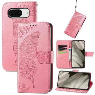 For Google Pixel 8 Butterfly Love Flower Embossed Leather Phone Case(Pink)