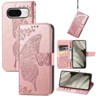 For Google Pixel 8 Butterfly Love Flower Embossed Leather Phone Case(Rose Gold)