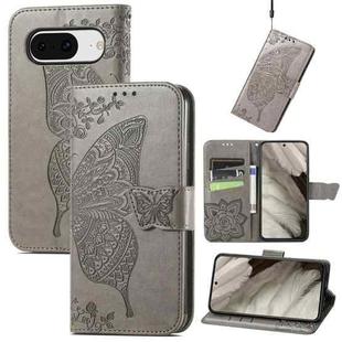 For Google Pixel 8 Butterfly Love Flower Embossed Leather Phone Case(Gray)