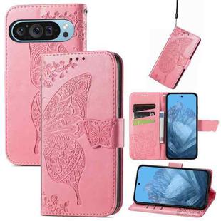 For Google Pixel 9 Butterfly Love Flower Embossed Leather Phone Case(Pink)