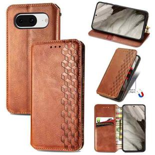 For Google Pixel 8 Cubic Grid Pressed Magnetic Leather Phone Case(Brown)