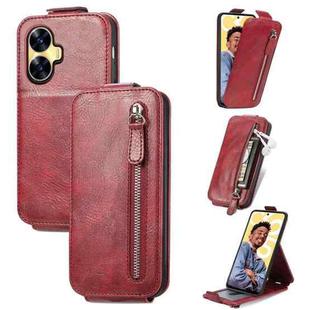 For Realme C55 Zipper Wallet Vertical Flip Leather Phone Case(Red)