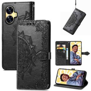 For Realme C55 Mandala Flower Embossed Leather Phone Case(Black)