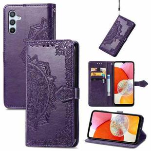 For Samsung Galaxy A14 4G Mandala Flower Embossed Leather Phone Case(Purple)